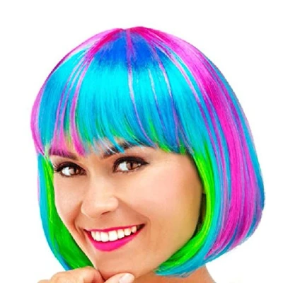 Afbeelding van Folat pruik Bob rainbow Carnaval accessoires Pruiken