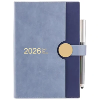 Afbeelding van Schoolagenda 2026, A5, één pagina per dag, januari 2026 tot december 12 maanden dagplanner, hardcover met pen (blauw)