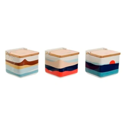 Afbeelding van Zoutvaatje met deksel Home ESPRIT Blauw Groen Roze Lila Bamboe Tropisch 750 ml 14 x 12,5 12 cm...