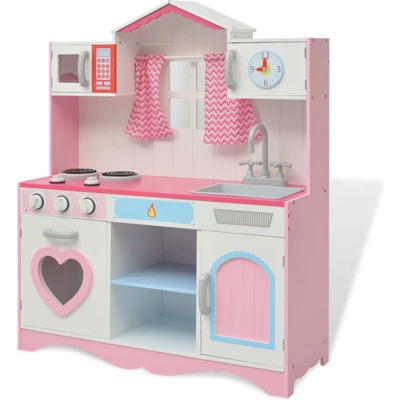 Afbeelding van Speelgoedkeuken roze en wit 82x30x100 cm hout