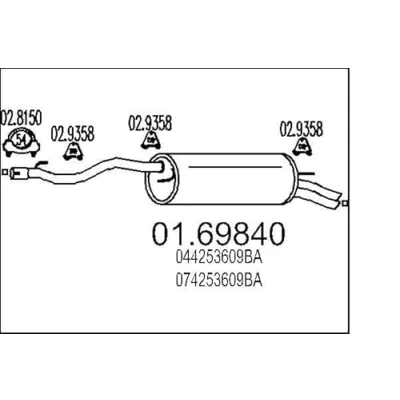 Afbeelding van MTS 01.69840 Einddemper 1630 VOLKSWAGEN: Transporter 4 Bus,
