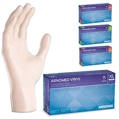 Image de gants jetables ARNOMED en vinyle XL, 100 pièces/boîte, gant non poudre, jetable, vinyle, boite de jetables, disponibles tailles S, M, L &amp; hygiene