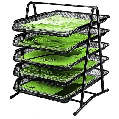 Afbeelding van Brievenbak van metaalgaas met 5 niveaus, bureau archiefblad, mesh lade organizer, papieren documentenstapelhouders voor thuis, kantoor