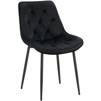 Afbeelding van CLP Wallace Eetkamerstoel Zonder armleuning Metalen frame Vloerbeschermers Velvet Fluweel zwart
