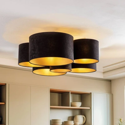 Afbeelding van Euluna Lodge plafondlamp, 6 lamps, zwart/goud