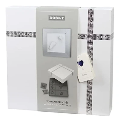 Afbeelding van Dooky Gift handafdruk 3D Deluxe Zilver frame hand en voet afdruk Inclusief memory box