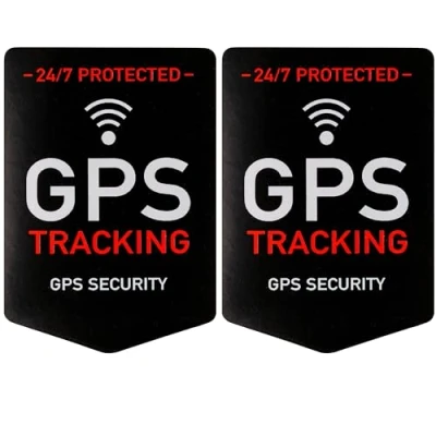 Afbeelding van GPS tracking stickerset, 2 stuks, 5 x 3,5 cm, zelfklevende folie, buitenlijm, waarschuwingssticker voor binnen en buiten, met alarm
