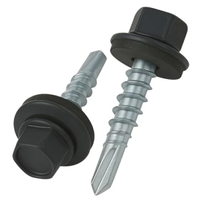 Afbeelding van 8 mm x 35 dakschroef, gekleurde zelfborende zeskantkop (RAL 7024 grafietgrijs) dakschroef met EPDM verzegelde ring, grofschroefdraadschroeven, verzinkt, roestvrij, voor buiten