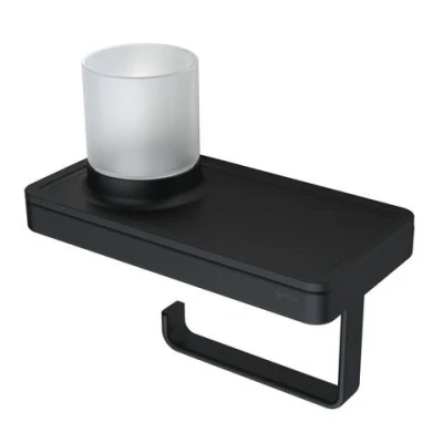 Afbeelding van Geesa frame zwart collection toiletrolhouder met planchet en LED