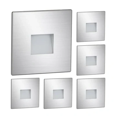 Afbeelding van ledscom.de LED Traplamp/Downunder FOW voor binnen en buiten, downlight, hoekig, roestvrij staal, 85 x 85mm, warm wit, 6st.