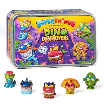 Afbeelding van SuperThings RIVALS OF KABOOM Tin Dino Destroyers Box met 5 exclusieve dinosaurussen metallic effect