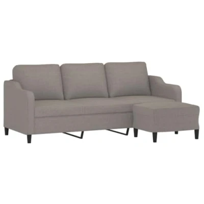 Afbeelding van vidaXL Driezitsbank met voetenbank 180 cm stof taupe
