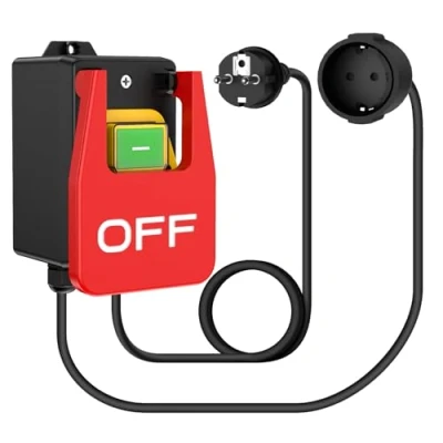 Afbeelding van Eenfasige aan/uit schakelaar, 230 V, noodstopschakelaar, 16 A, veiligheidsschakelaar met stekker, machineschakelaar voor het uitschakelen van de freestafel en andere apparaten