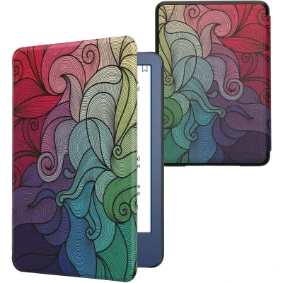 Afbeelding van kwmobile E reader hoesje geschikt voor Amazon Kindle (2022/2024) hoes flip case met magnetische sluiting Ereader cover Kleurrijk design in roze / blauw groen