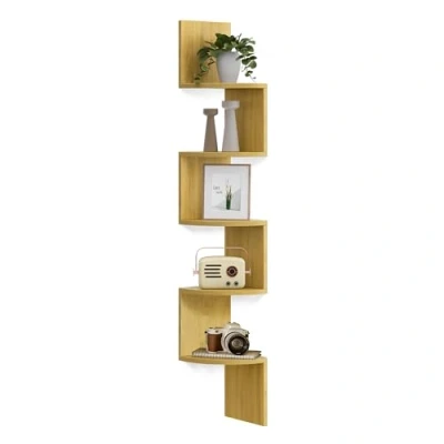 Afbeelding van Vasagle Hoekwandrek, opbergrek met 5 niveaus, plantenrek, voor slaapkamer, woonkamer, badkamer, thuiskantoor, naturel eikenkleur LBC072Y70