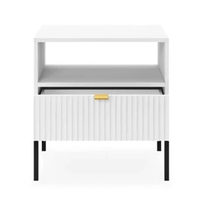 Afbeelding van Selsey Vellore Nachtkastje 54 cm wit met geribbeld front en gouden frame