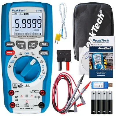 Afbeelding van PeakTech 3442 True RMS digitale multimeter, met 60.000 tellingen en Bluetooth 4.0, professionele draagbare autohouder, TÜV/GS, voltmeter, continuïteitstester CAT III 1000 V