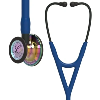 Afbeelding van 3M Littmann Cardiology IV 6242 Diagnostische stethoscoop, marineblauwe slang, glanzende regenboogeditie, zwarte basis en lier, 69 cm