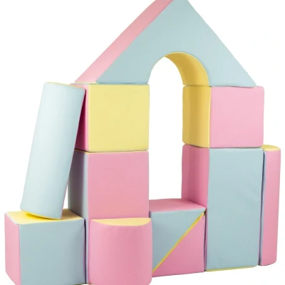 Afbeelding van Grote Zachte Blokken Set Ballenbakje België Roze/Blauw/Geel