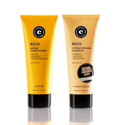 Afbeelding van COCUNAT Rich Pack voor droog haar Natuurlijke shampoo en conditioner Beschadigd of gekleurd Hydrateert, voedt herstructureert Zonder sulfaten siliconen Geschikt curly