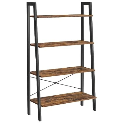 Afbeelding van VASAGLE Meubilair, opbergrek met 4 niveaus, boekenkast, voor woonkamer, slaapkamer, keuken, kantoor, industriële stijl, stalen frame, rustiek bruin en zwart LLS144B01, bewerkt hout, 80 cm