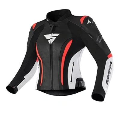 Afbeelding van SHIMA Miura 2.0 Dames Zwart Wit Rood Leren Motorjas Maat 32 Jas