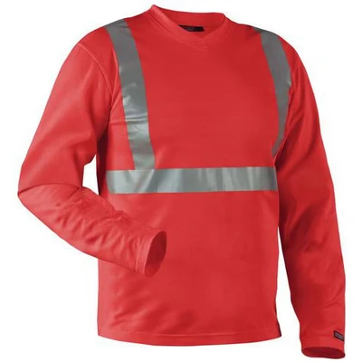 Image de T Shirt manches longues haute visibilité col en V anti odeur rouge