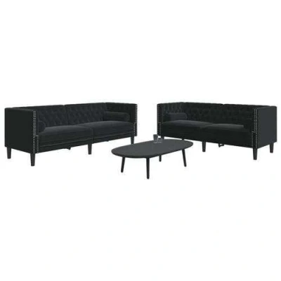 Image de vidaXL Ensemble de canapé Chesterfield et traversins 2pcs noir velours3209296