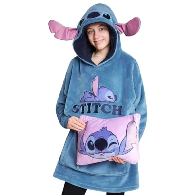 Afbeelding van Disney Trui voor kinderen, 2 in 1, oversized fleece en kussen, Stitch, eenheidsmaat, tieners, Steek