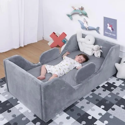 Afbeelding van lit pour enfant, avec largeur extra sécurisée, cadre de standard tissu certifié (gris)