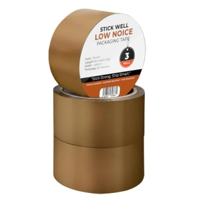 Afbeelding van K MART Lot de 3 rouleaux ruban adhésif industriel marron à faible bruit 48 mm x 66 m sécurisé pour emballage boîte, boîtes déménagement, solide