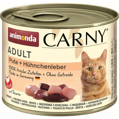 Afbeelding van 6x200g Adult Kalkoen en Kippenlever Animonda Carny Kattenvoer