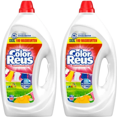 Afbeelding van 2x Witte Reus Vloeibaar Wasmiddel Color 100 wasbeurten 4,5 liter