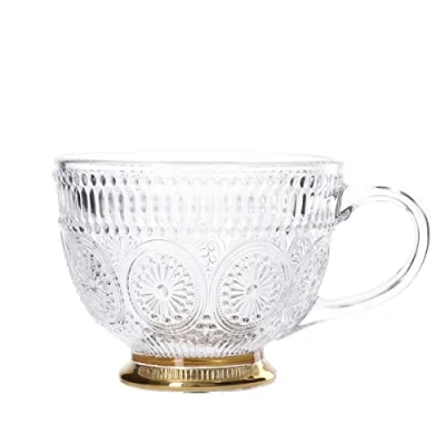 Afbeelding van HOMLA Ton theekop transparant in vintage stijl functionele beker met elegant patroon voor feesten banketten theeservies inhoud 0,36 l