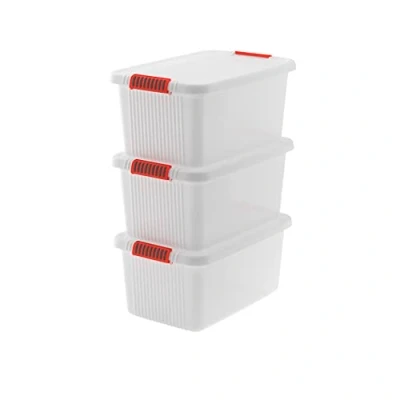 Afbeelding van Keter K Latch L Opbergdozen van kunststof met deksel, transparant, handgrepen, ideaal voor kleding en opslag, geschikt kasten garages, 43 liter, 59 x 39