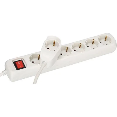 Afbeelding van Stekkerdoos met 7 contacten (6+1) en schakelaar / wit 2 meter