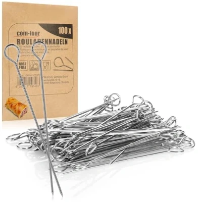 Afbeelding van COM FOUR® 100x rolnaalden van roestvrij staal, vleesspiesen, 11 cm lang, hoogwaardige spiesen in een set (100 stuks, naald)