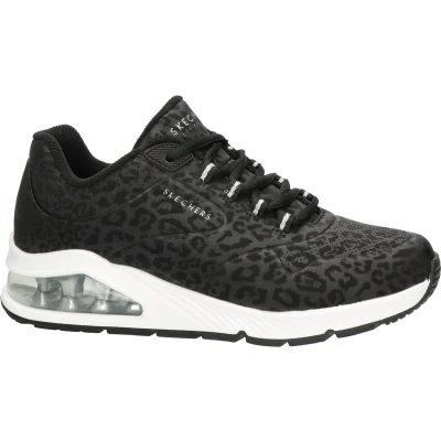 Afbeelding van Skechers Sport UNO 2 Sneakers laag, Dames, Maat: 35.5, Black tonal leopard print durabuck/ mesh trim Hoogwaardig imitatieleer