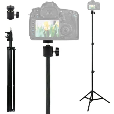 Afbeelding van TronicXL 210cm statief + 360 kogelkopadapter I Tripod voor camera licht actioncam webcam mount inch 1/4&quot; hoog 2.1m studio aluminium