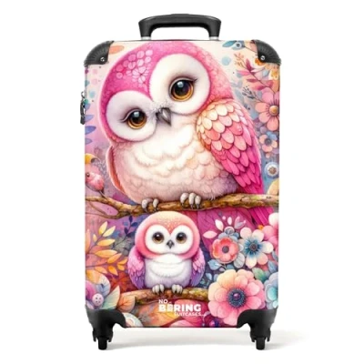 Afbeelding van NoBoringSuitcases.com® Kinderkoffer meisje Roze uil koffer 55x35x25