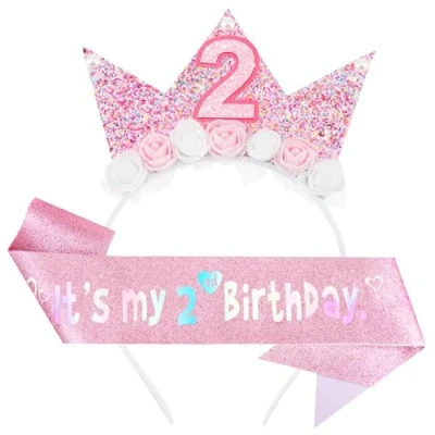 Afbeelding van DRESHOW Baby Verjaardag Kroon Hoofdband Prinses voor Meisjes Carnaval Party