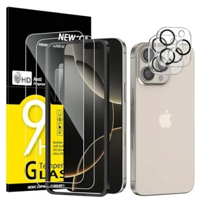 Afbeelding van NEW&#039;C Lot de 2 protecteurs d&#039;écran pour iPhone 16 Pro (6,3&quot;) + d&#039;objectif d&#039;appareil photo, protection capteur, film en verre trempé compatible avec les coques Outil d&#039;installation