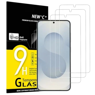 Afbeelding van NEW&#039;C Lot de 3 films protection d&#039;écran en verre trempé pour Samsung Galaxy S25, anti rayures, traces doigts, sans bulles, dureté 9H, ultra transparent, résistant