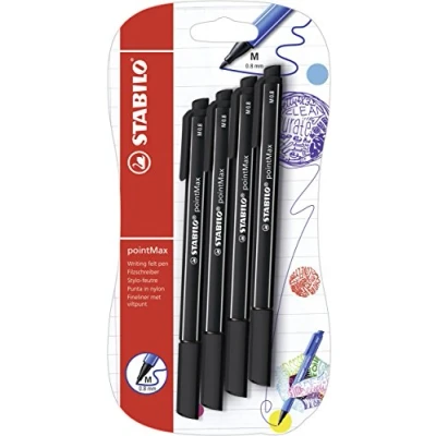 Afbeelding van Stabilo pointMax viltstift, blisterverpakking, 4 x viltstift met gemiddelde puntdikte, zwart