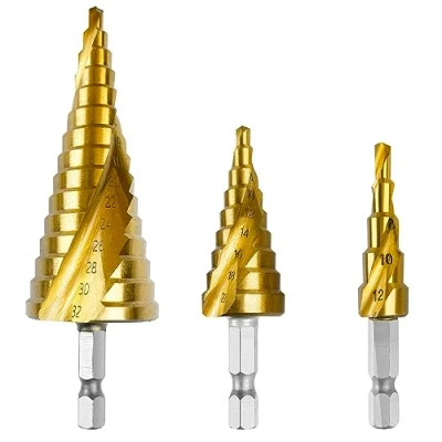 Afbeelding van Mesybveo 3 stuks freesboor, 4 12 mm/4 20 32 mm, kegelboor HSS met titanium coating, metalen boor van staal dubbele sleuf, trapboor zeskantschacht voor hout, pvc, metaal