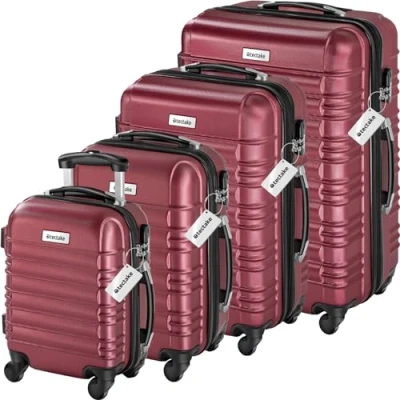 Afbeelding van tectake® 4 delige kofferset met harde schaal Reiskofferset wielen ABS Telescopisch handvat en slot Incl. bagageweger , trolleymaten S M L XL rood