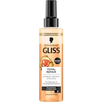 Afbeelding van Gliss Express Total Repair conditioner (200 ml) voor onmiddellijke ontwarring en bescherming tegen haarbreuk, met hittebescherming tot 230 C