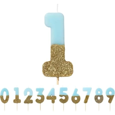Afbeelding van Talking Tables Gouden nummers Originele decoratie kaars nummer 1 verjaardagstaart topper glitter goud en blauw BDAY CANDLE BLU 1, blauw, hoogte 8 cm, 7 cm