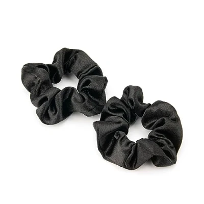 Afbeelding van Zachte zijden scrunchies voor dames, 2 stuks, hoogwaardige satijnen haarelastiekjes, haarelastiekjes paardenstaart, lang, dun en dik haar meisjes (zwart)