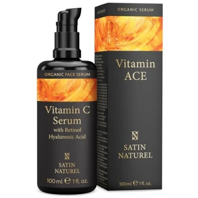 Afbeelding van Satin Naturel Bio Vitamine C serum Gezichtsverzorging met C, Retinol, Hyaluronzuur en op basis van Aloë Vera, Gezichtsserum oogcreme tegen donkere vlekken pigmentvlekken, Anti Aging Rimpel voor alle huidtypes, 100ml